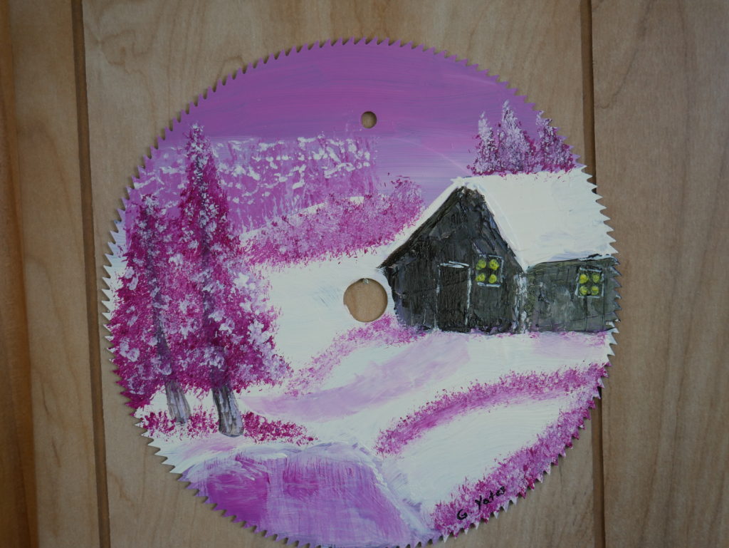 winter cabin in violet
